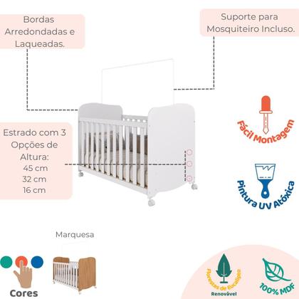 Imagem de Quarto Bebê Completo Berço Americano Uli Guarda Roupas 2 Portas 3 Gavetas Bolinha 100% MDF