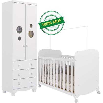 Imagem de Quarto Bebê Completo Berço Americano Uli Guarda Roupas 2 Portas 3 Gavetas Bolinha 100% MDF