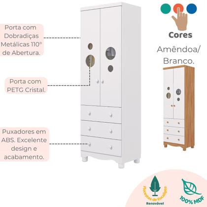 Imagem de Quarto Bebê Completo Berço Americano Uli Guarda Roupas 2 Portas 3 Gavetas Bolinha 100% MDF