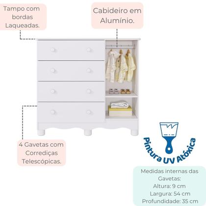 Imagem de Quarto Bebê Completo Berço Americano Uli Guarda Roupas 2 Portas 3 Gavetas Cômoda Bolinha 100% MDF