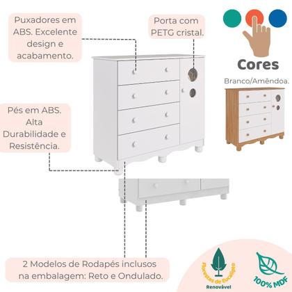 Imagem de Quarto Bebê Completo Berço Americano Uli Guarda Roupas 2 Portas 3 Gavetas Cômoda Bolinha 100% MDF