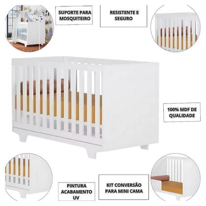 Imagem de Quarto Bebê Completo Berço Estilo Americana Cômoda Gavetas Sapateira Colchão Incluso