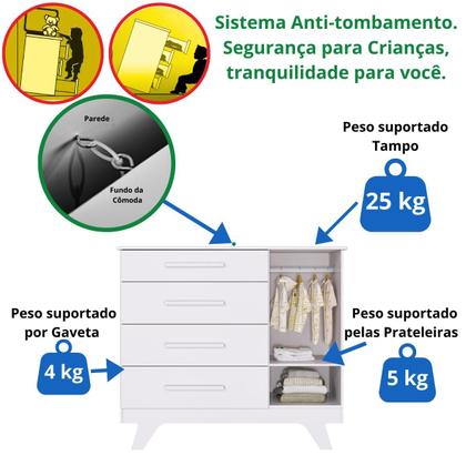 Imagem de Quarto Bebê Completo Berço Mini Cama E Cômoda Retrô Faura