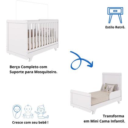 Imagem de Quarto Bebê Completo Berço Mini Cama E Cômoda Retrô Faura