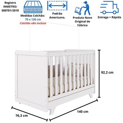 Imagem de Quarto Bebê Completo Berço Mini Cama E Cômoda Retrô Faura