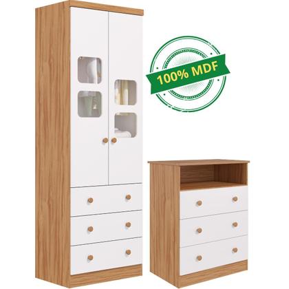 Imagem de Quarto Bebe Completo Guarda Roupas Uli 2 Portas Gaveteiro 3 Gavetas Smim 100% MDF