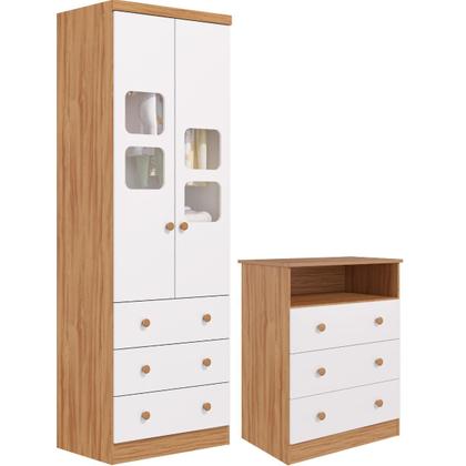 Imagem de Quarto Bebe Completo Guarda Roupas Uli 2 Portas Gaveteiro 3 Gavetas Smim 100% MDF