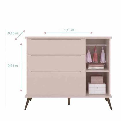 Imagem de Quarto Bebê Completo Melinda Rose Retro Guarda Roupa 3 Portas Cômoda 1 Porta Berço Qencanto - Phoenix Baby