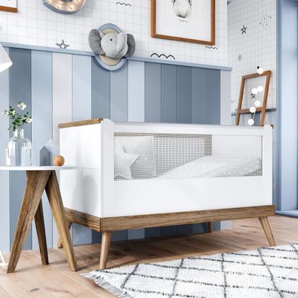 Imagem de Quarto Bebê Completo Retrô Berço E Cômoda Pé Palito Branco
