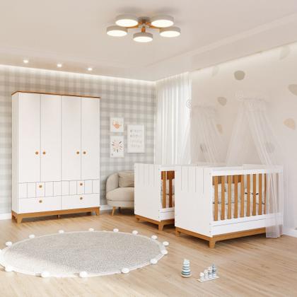 Imagem de Quarto Bebê Gêmeos 2 Berço Mini Cama Guarda Roupa Liza e 2 Colchões Gazin Permobili
