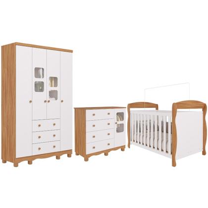 Imagem de Quarto Bebê Gêmeos 2 Berços Americano Marquesa Guarda Roupas Cômoda Uli 100%MDF