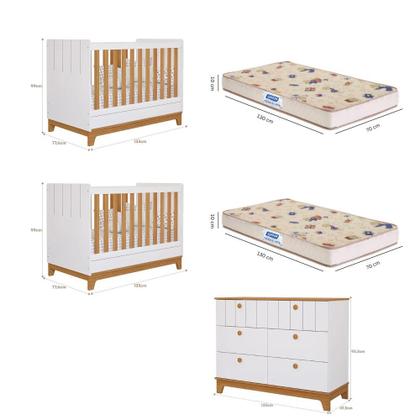 Imagem de Quarto Bebê Gêmeos Berço Mini Cama  Cômoda 6 gavetas Liza e 2 Colchões Gazin Permobili