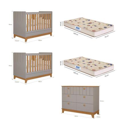 Imagem de Quarto Bebê Gêmeos Berço Mini Cama Cômoda Liza e 2 Colchões Gazin Permobili