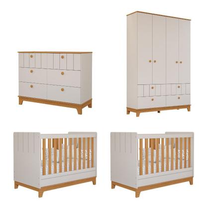 Imagem de Quarto Bebê Gêmeos com 2 Berços Mini Cama Cômoda  e Guarda Roupa Liza Permobili