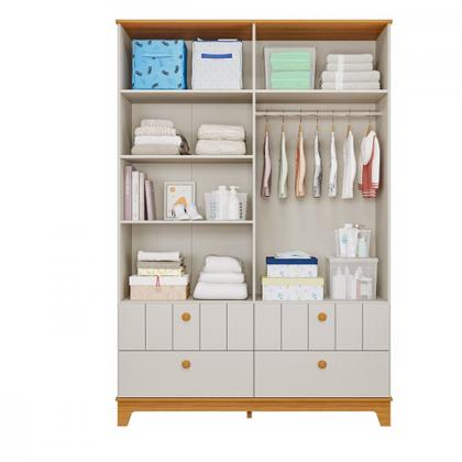 Imagem de Quarto Bebê Gêmeos com 2 Berços Mini Cama Cômoda  e Guarda Roupa Liza Permobili