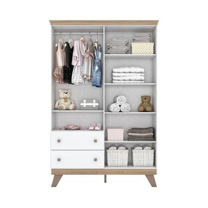 Imagem de Quarto Bebê Guarda Roupa 4 Pts Cômoda Berço Aurora Casa 812 Branco Com Jequitibá Hp