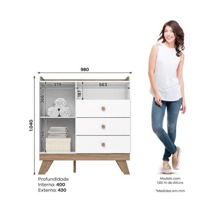 Imagem de Quarto Bebê Guarda Roupa 4 Pts Cômoda Berço Aurora Casa 812 Branco Com Jequitibá Hp