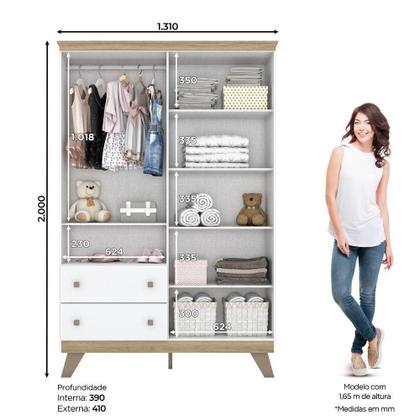 Imagem de Quarto Bebê Guarda Roupa 4 Pts Cômoda Berço Aurora Casa 812 Branco Com Jequitibá Hp