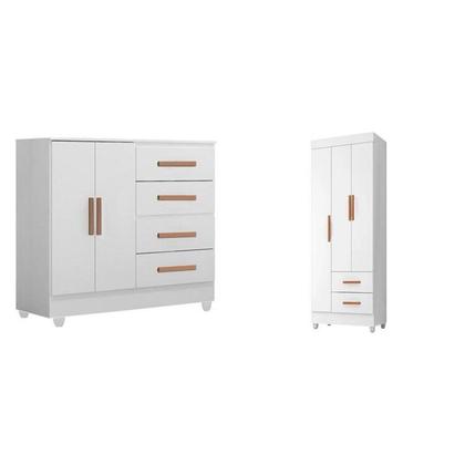 Imagem de Quarto Bebê Infantil com Guarda-roupa 3 Portas e 2 Gavetas com Cômoda 4 Gavetas e 2 Portas Lite