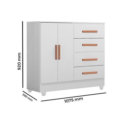 Imagem de Quarto Bebê Infantil com Guarda-roupa 3 Portas e 2 Gavetas com Cômoda 4 Gavetas e 2 Portas Lite