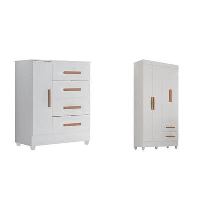 Imagem de Quarto Bebê Infantil com Guarda-roupa 4 Portas e 2 Gavetas com Cômoda 4 Gavetas e 1 Porta