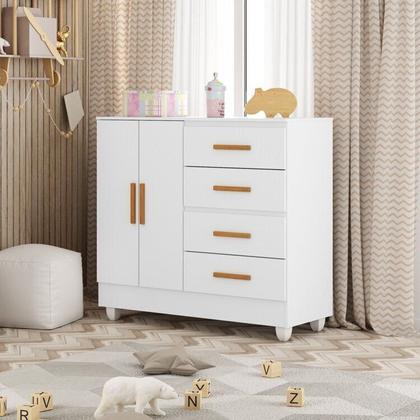 Imagem de Quarto Bebê Infantil com Guarda-roupa 4 Portas e 2 Gavetas com Cômoda 4 Gavetas e 2 Portas Lite