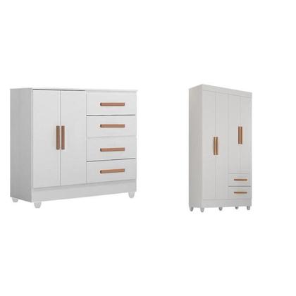 Imagem de Quarto Bebê Infantil com Guarda-roupa 4 Portas e 2 Gavetas com Cômoda 4 Gavetas e 2 Portas Lite