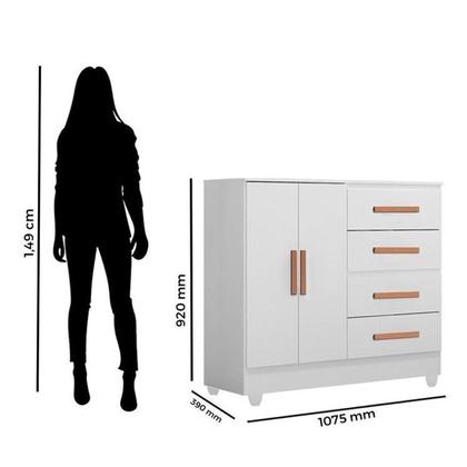 Imagem de Quarto Bebê Infantil com Guarda-roupa 4 Portas e 2 Gavetas com Cômoda 4 Gavetas e 2 Portas Lite