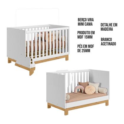Imagem de Quarto Bebe Infantil Q Encanto Berço Vira Cama e Guarda Roupas com Cômoda Qmovi