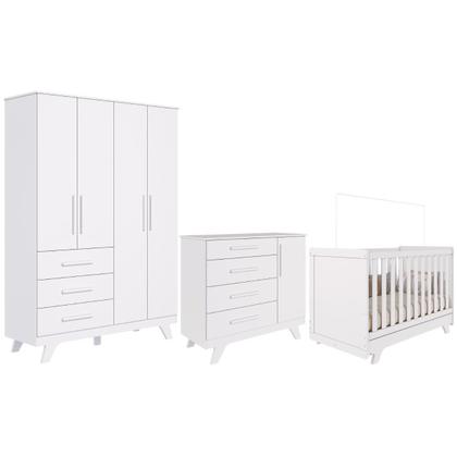 Imagem de Quarto Bebê Retrô Completo com Guarda Roupa 4 Portas Berço Mini Cama Cômoda 4 Gavetas MDF Faura