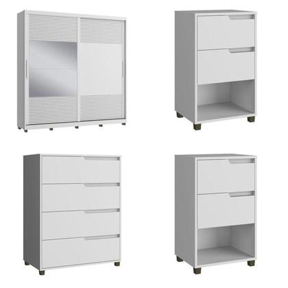 Imagem de Quarto Casal com Guarda-roupa 2 Portas de Correr, 1 Cômoda e 2 Mesas de Cabeceira Malthus