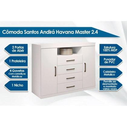 Imagem de Quarto Casal Completo 3 Peças 1 Guarda Roupa + 1 Cômoda + 1 Cabeceira QC28 Branco - Santos Andirá