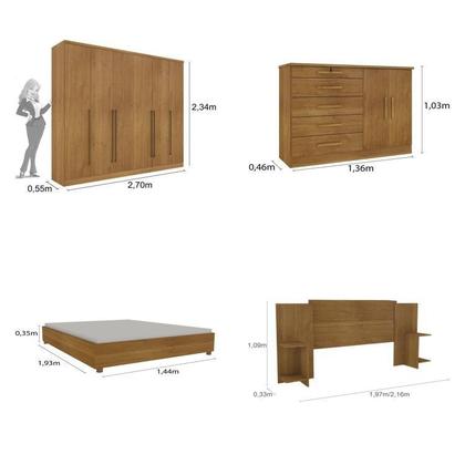 Imagem de Quarto Casal Completo Guarda Roupa 6 Portas com Cômoda Cama e Cabeceira