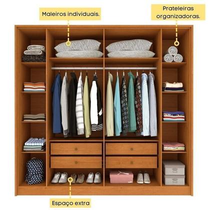 Imagem de Quarto Casal Completo Guarda-roupa 6 Portas e Cômoda 4 Gavetas Ripado Nova York e Cama Queen Mônaco