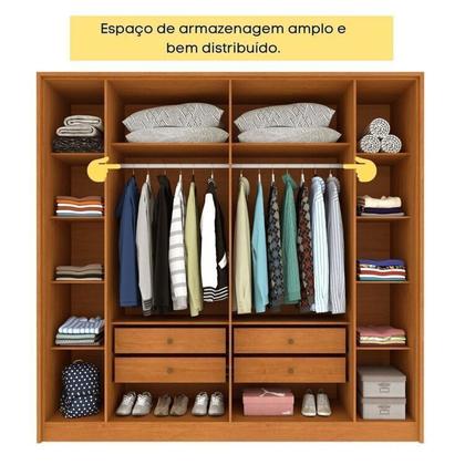 Imagem de Quarto Casal Completo Guarda-roupa 6 Portas e Cômoda 4 Gavetas Ripado Nova York e Cama Queen Mônaco