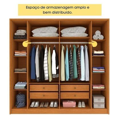 Imagem de Quarto Casal Completo Guarda-roupa 6 Portas e Cômoda 4 Gavetas Ripado Nova York e Cama Queen Mônaco