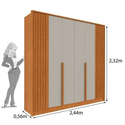 Imagem de Quarto Casal Completo Guarda-roupa 6 Portas e Cômoda 4 Gavetas Ripado Nova York e Cama Queen Mônaco