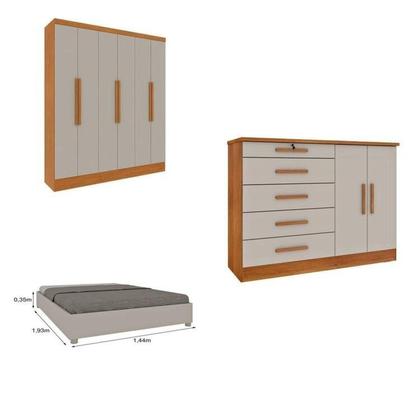 Imagem de Quarto Casal Completo Guarda Roupa 6 Portas Munique, Cama Casal Monaco e Cômoda Istambul Espresso Mó