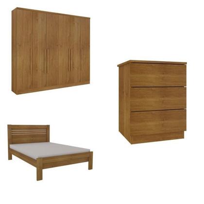 Imagem de Quarto Casal Completo Guarda Roupa 6 Portas Veneza com Cama e Mesa de Cabeceira Neve Bege/Cinamomo