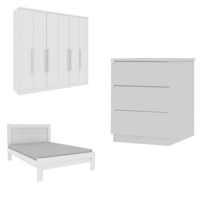 Imagem de Quarto Casal Completo Guarda Roupa 6 Portas Veneza com Cama e Mesa de Cabeceira Neve