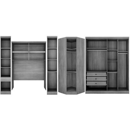 Imagem de Quarto Casal Completo Rizon/Linea 5 Peças (1 Armário Aéreo + 2 Guarda Roupas + 1 Canto Obliquo + 1 Complementos) QCM110 Cumaru - Novo Horizonte