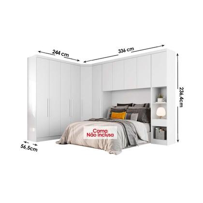 Imagem de Quarto Casal Completo Rizon/Linea 5 Peças (1 Armário Aéreo + 2 Guarda Roupas + 1 Canto Obliquo + 1 Complementos) QCM110 Cumaru - Novo Horizonte