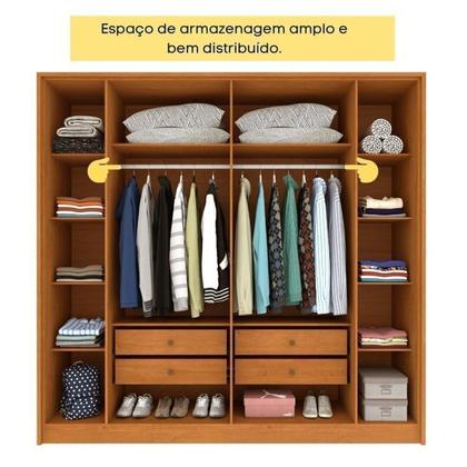 Imagem de Quarto Casal Guarda-roupa 6 Portas Ripado Nova York e Cama Box Queen Mônaco com Cabeceira Ajustável
