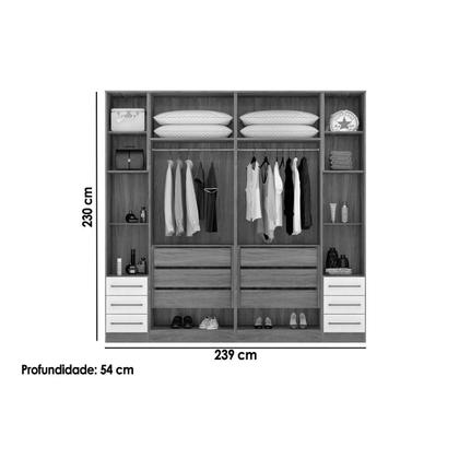 Imagem de Quarto Casal Modulado Irlanda 4 Peças (2 Armários + 2 Complementos) QCM165 Amendola/Branco - Demóbile