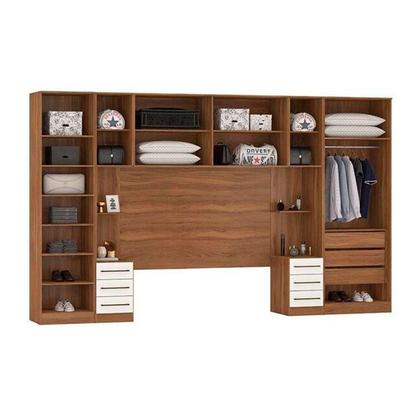 Imagem de Quarto Casal Modulado Irlanda 6 Peças (2 Armários + 1 Ponte Aérea + 3 Complementos) QCM162 Amendola/Branco - Demóbile