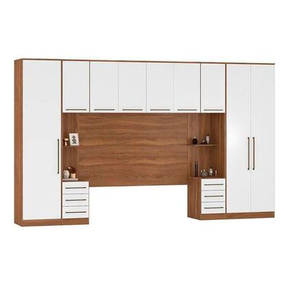Imagem de Quarto Casal Modulado Irlanda 6 Peças (2 Armários + 1 Ponte Aérea + 3 Complementos) QCM162 Amendola/Branco - Demóbile