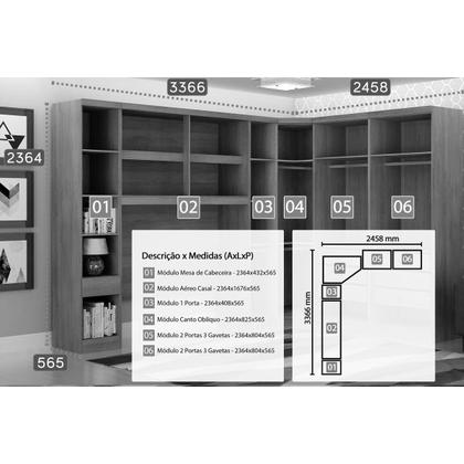 Imagem de Quarto Casal Modulado Rizon 6 Peças (1 Armário Ponte + 1 Closet + 3 Guarda Roupas + 1 Complemento) QC213 Branco - Novo Horizonte