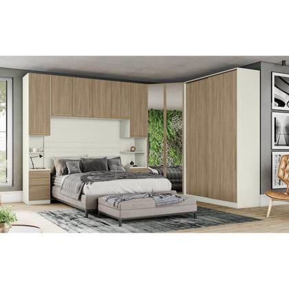 Imagem de Quarto Casal Modulado Seletto 5 Peças (1 Armário Ponte + 1 Closet + 1 Guarda Roupa + 2 Complementos) QMH05 Areia - Henn