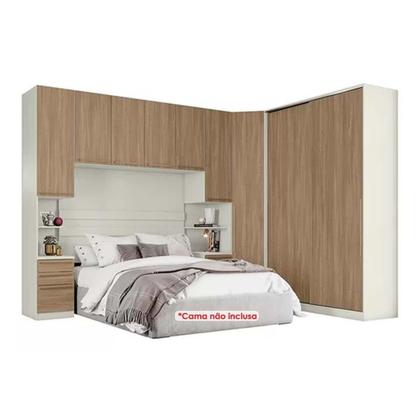 Imagem de Quarto Casal Modulado Seletto 5 Peças (1 Ponte + 1 Closet Canto + 1 Guarda Roupa 2 Portas de Correr + 2 Complementos) QM121 Areia - Henn