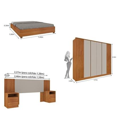 Imagem de Quarto Casal Ripado Guarda-roupa 6 Portas com Cama e Cabeceira